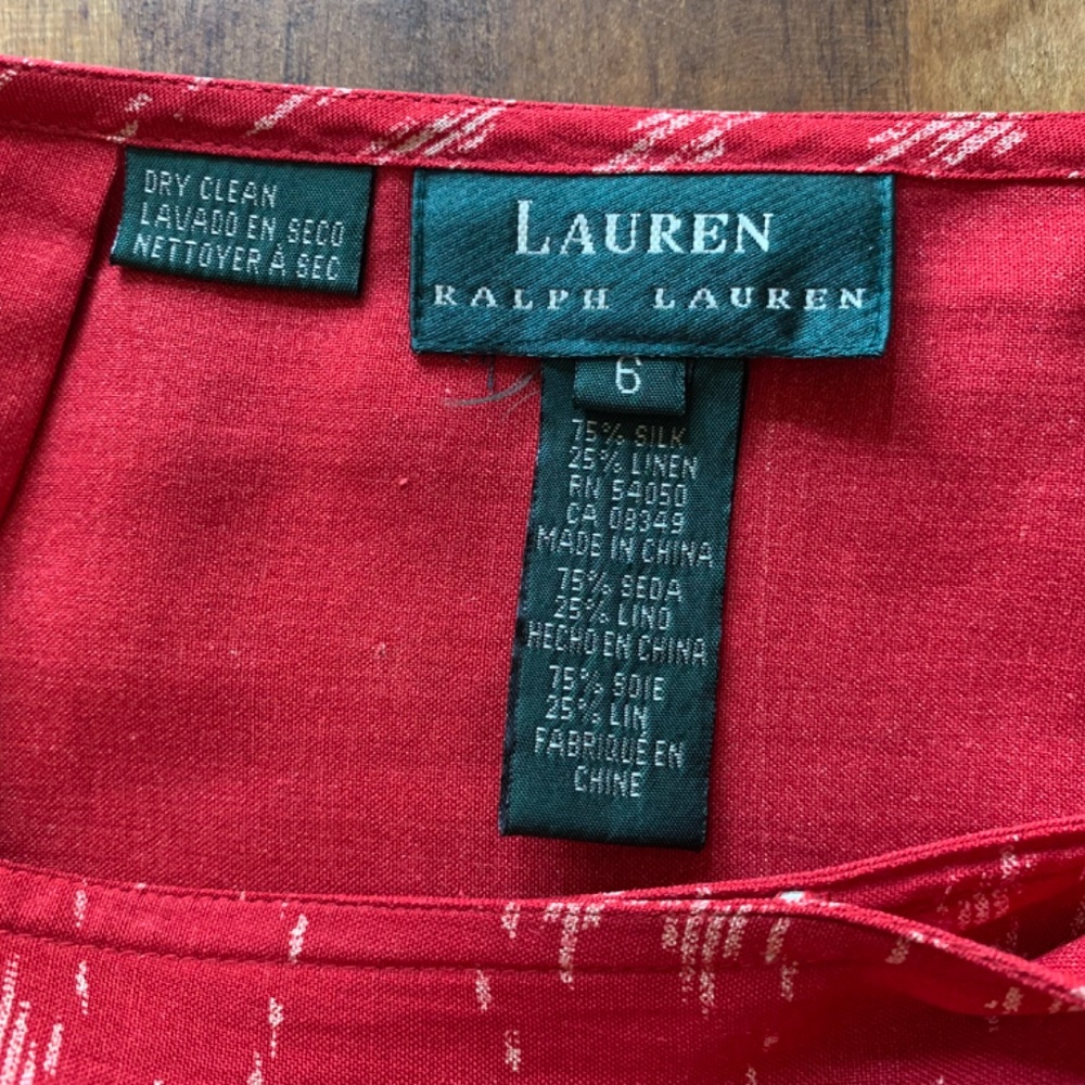 Vintage Lauren Ralph Lauren Red Silk Linen Sarong Wrap Skirt Size 6 - Picture 4 of 5